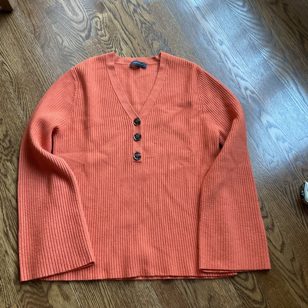 Ann Taylor Rust V-Neck Ribbed Sweater